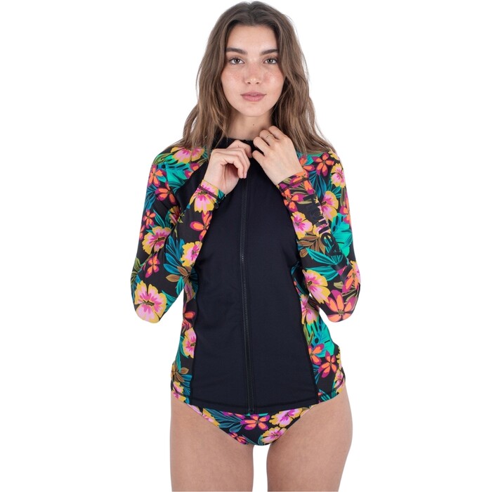 Hurley Mujer Front Zip 2024 Fiji Fantasy Chaleco De Licra De Manga Larga HDR1096 - Black